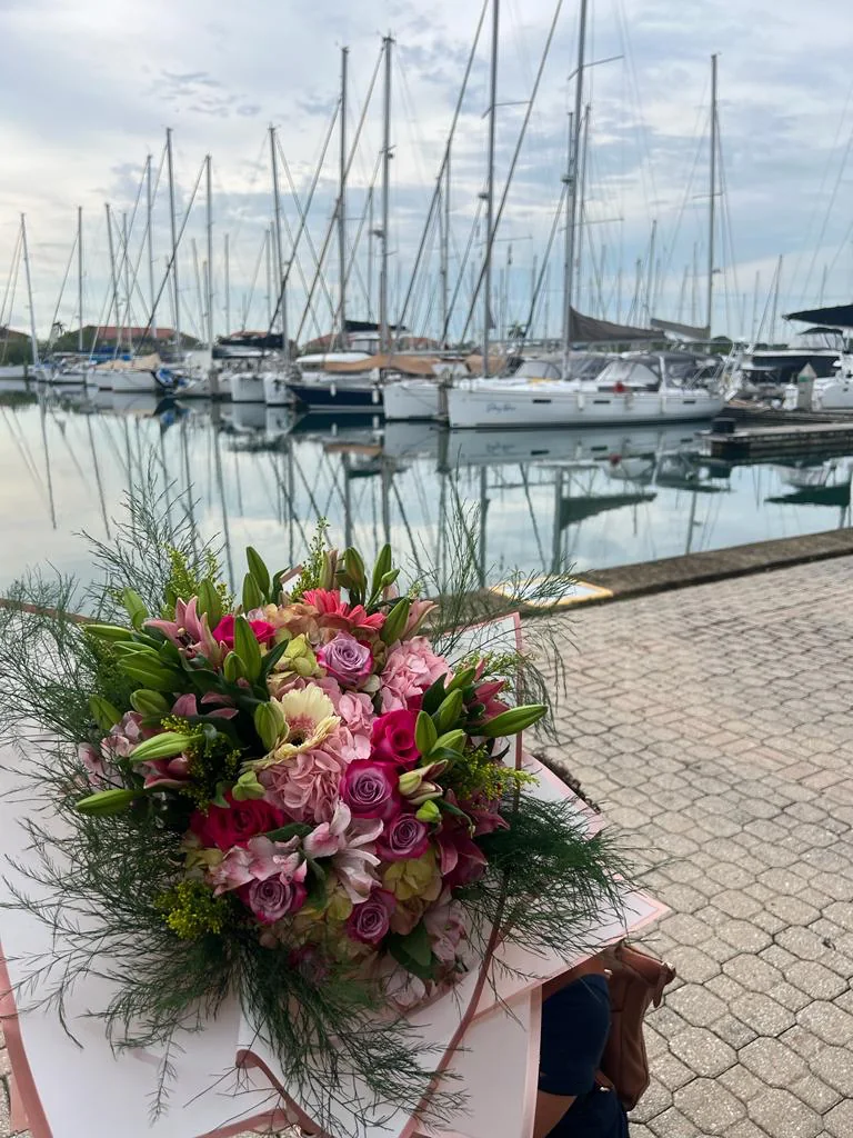 Premium flower arrangement delivered at a Panama marina