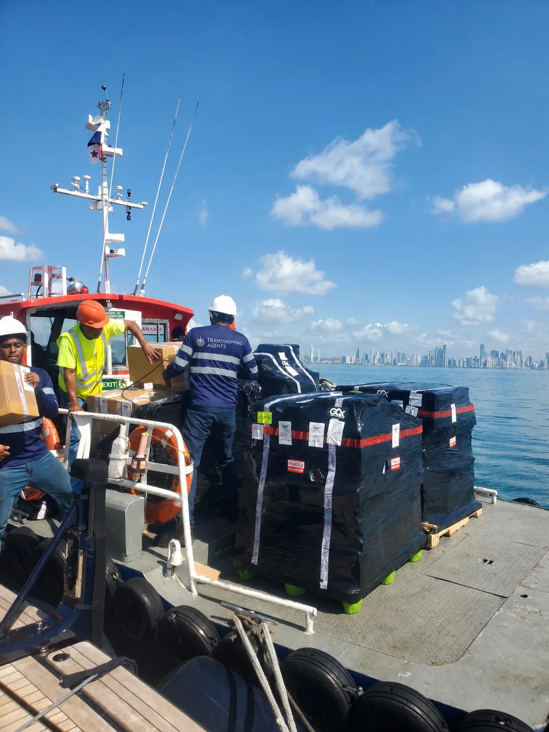 Transshipping Agents delivering ship spares and supplies to a vessel in Panama