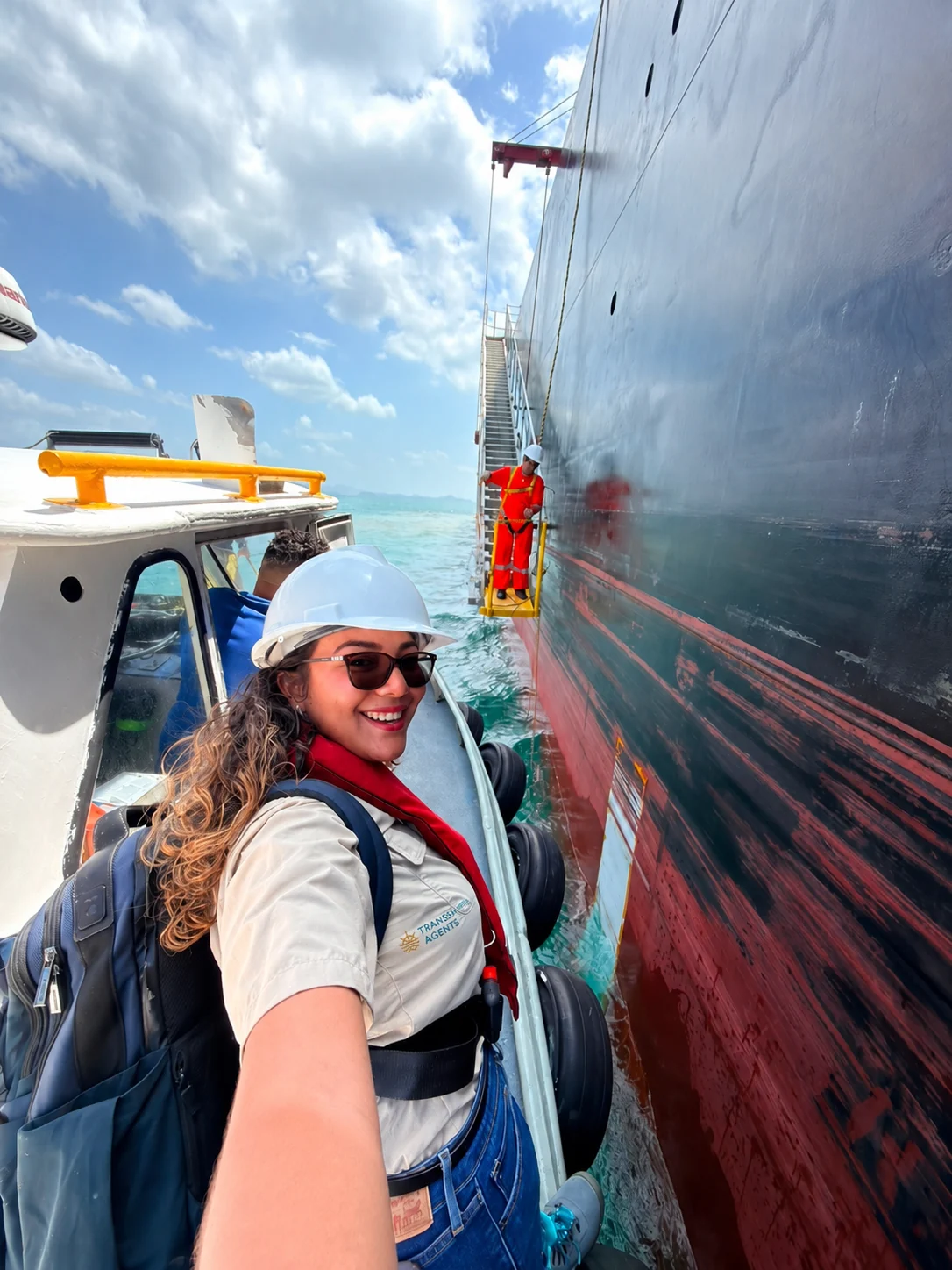 Ericka Evans boarding a vessel in Panama