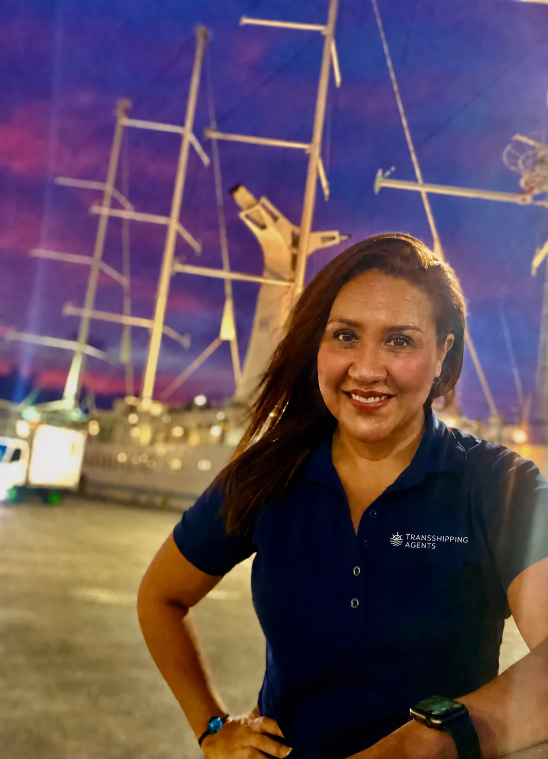 Nydia Rodriguez founder of Transshipping Agents at a Panama marina