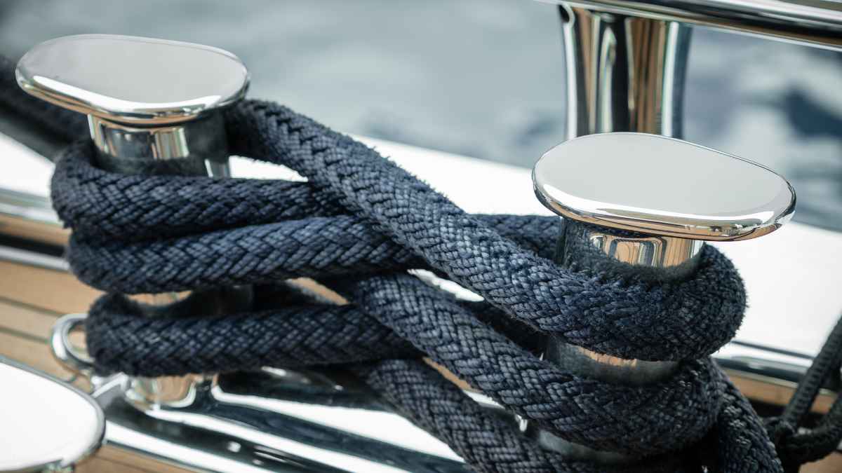 Mooring ropes tied up on the deck of a Superyacht