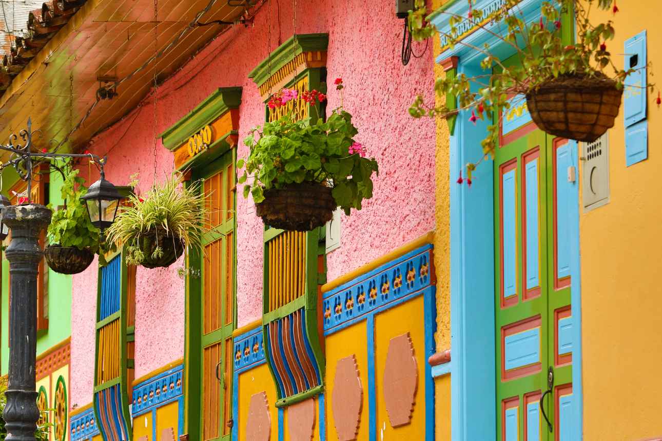 Street in Guatape, Colombia featuring colorful buildings