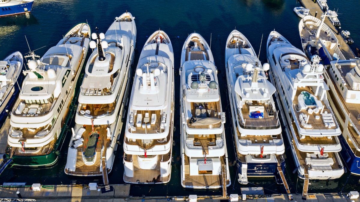 Large Superyachts in port in a row